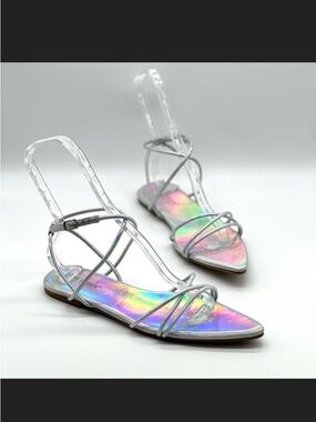 •CAPE ROBBIN• “Bibi” Open Toe Strappy Flat Sandals - Holo // NIB